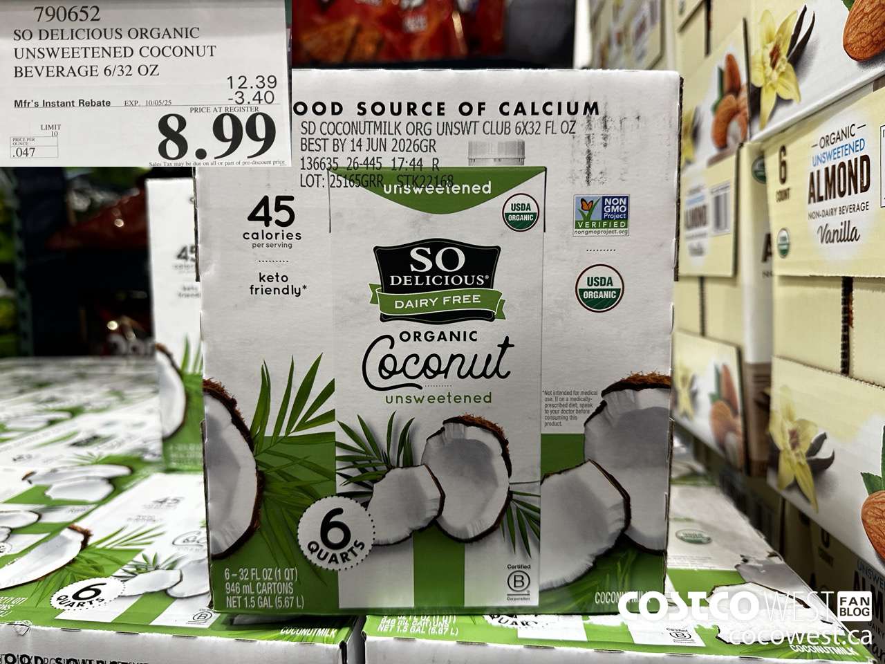 790652 SO DELICIOUS ORGANIC UNSWEETENED COCONUT MILK 6/32 OZ ($3.40 INSTANT SAVINGS EXPIRES ON 2025-10-05) $8.99