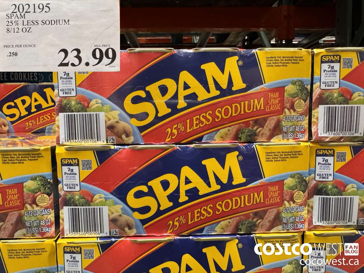 202195 SPAM 25% LESS SODIUM 8/12 OZ $23.99