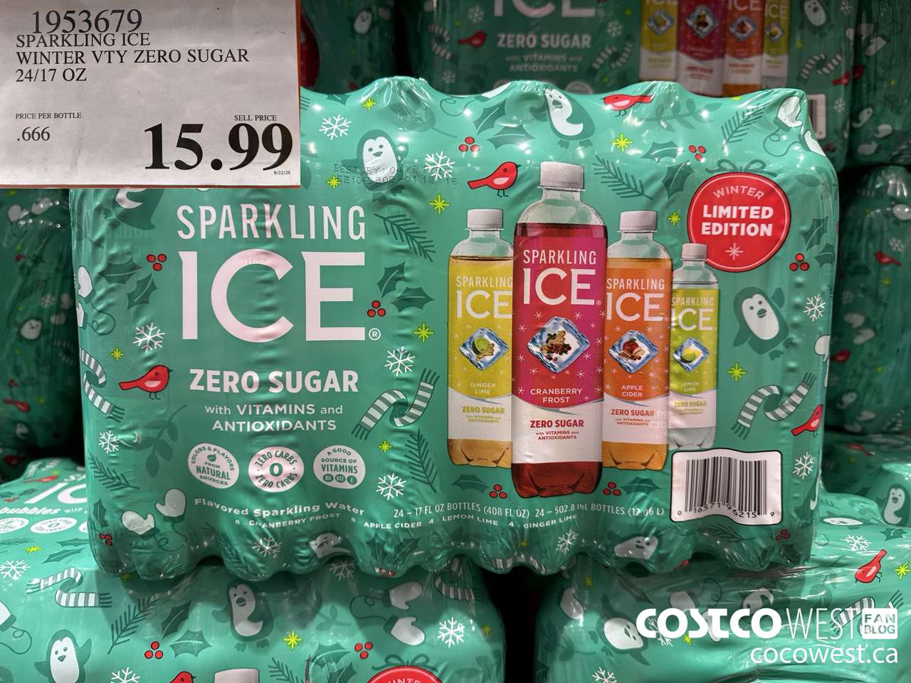 1953679 SPARKLING ICE WINTER VTY ZERO SUGAR 24/17 OZ $15.99