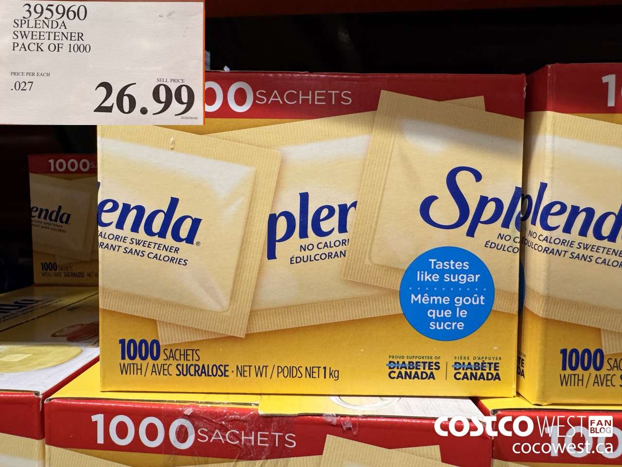 395960 SPLENDA SWEETENER 1000 PACKETS $26.99
