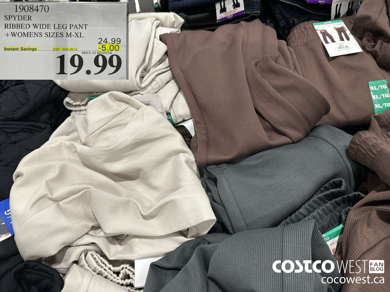 1908470 SPYDER RIBBED WIDE LEG PANT WOMENS SIZES M-XL ($5.00 INSTANT SAVINGS EXPIRES ON 2025-09-15) $24.99