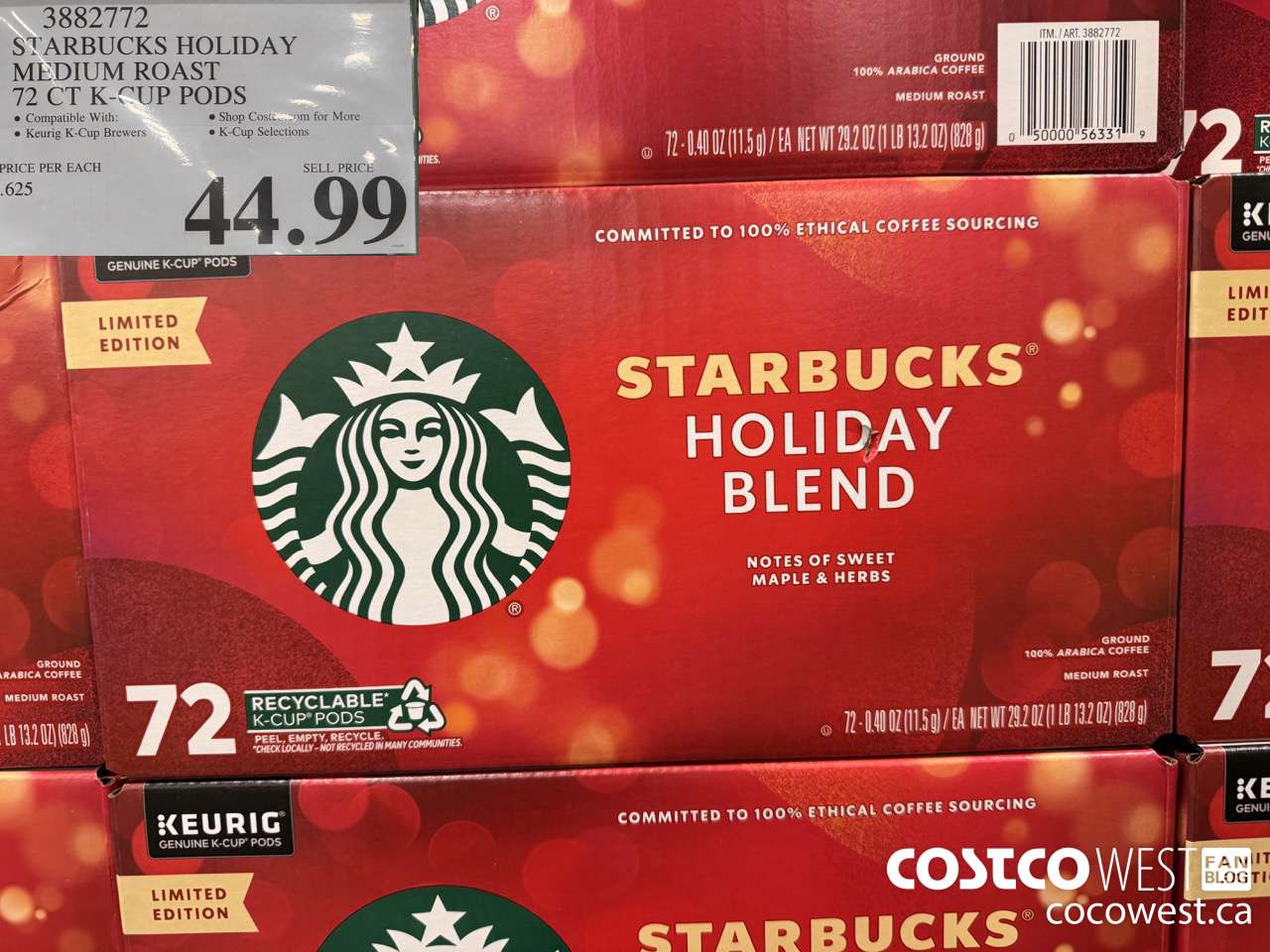 3882772 STARBUCKS HOLIDAY MEDIUM ROAST 72 CT K-CUP PODS $44.99