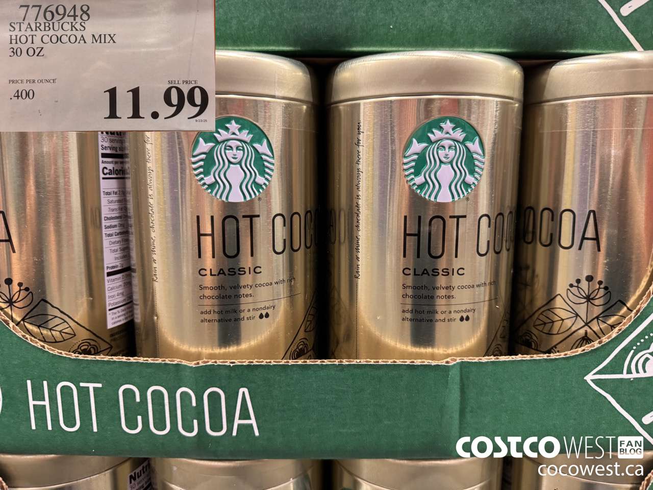 776948 STARBUCKS HOT COCOA MIX 30 OZ $11.99