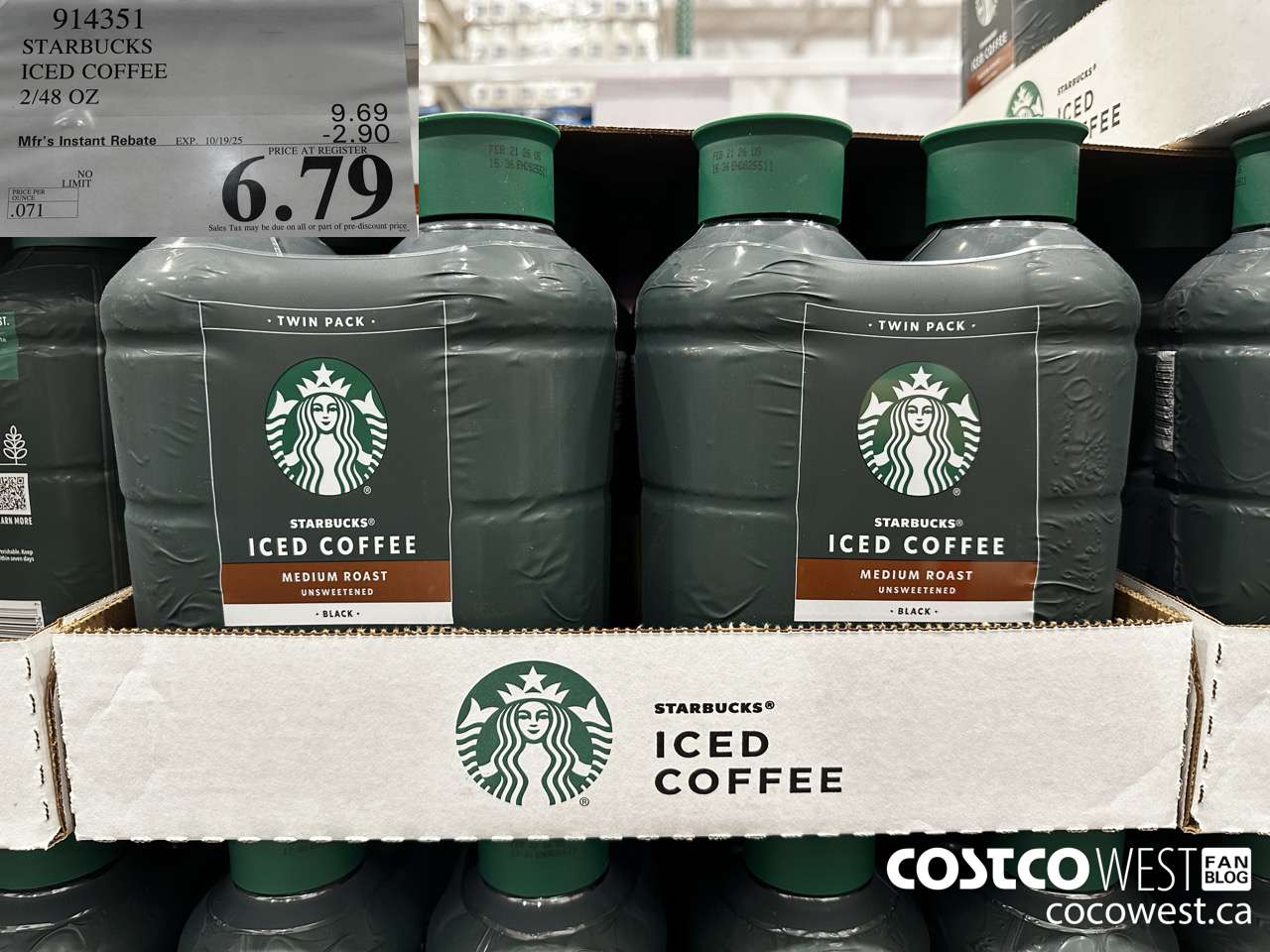 914351 STARBUCKS ICED COFFEE 2/48 OZ ($2.90 INSTANT SAVINGS EXPIRES ON 2025-10-19) $6.79
