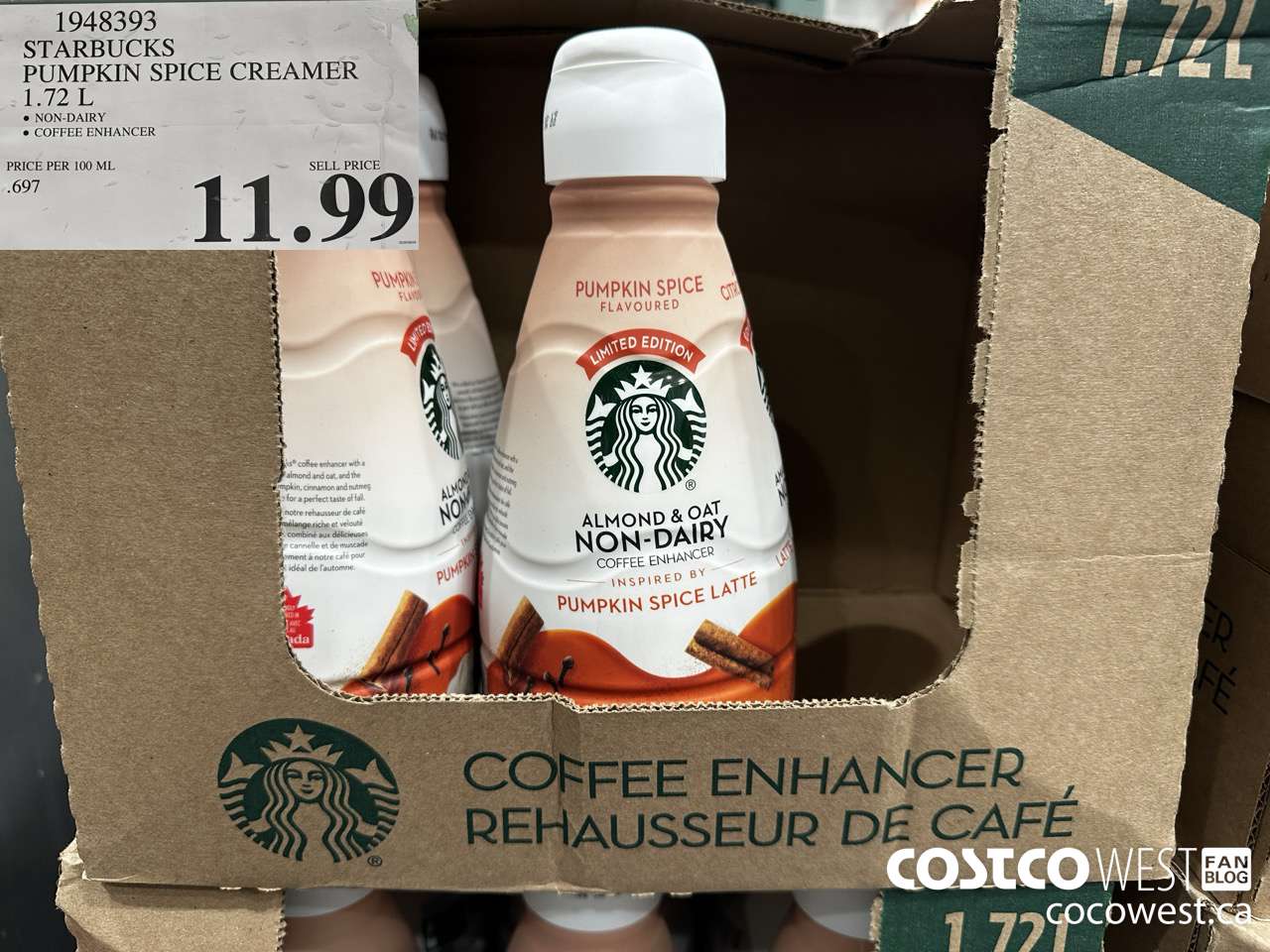 1948393 STARBUCKS PUMPKIN SPICE CREAMER 1.72L $11.99