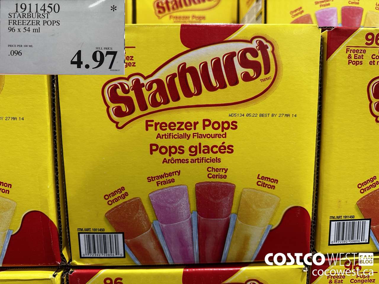 1911450 STARBURST FREEZER POPS 96 X 54ML $4.97