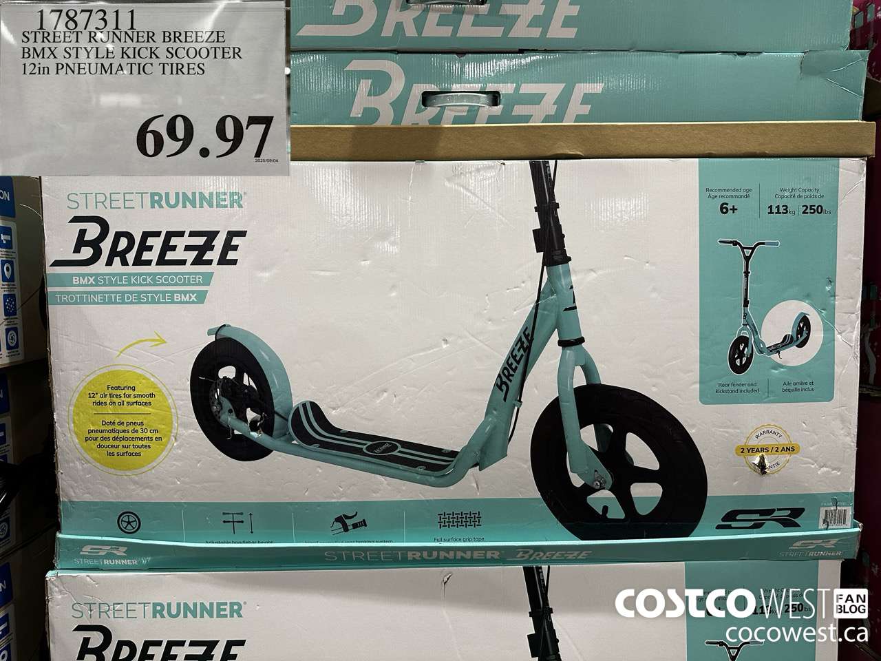 1787311 STREET RUNNER BREEZE BMX STYLE KICK SCOOTER 12IN PNEUMATIC TIRES $69.97