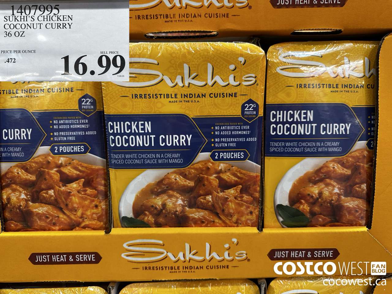 1407995 SUKHI'S CHICKEN COCONUT CURRY 36 OZ $16.99