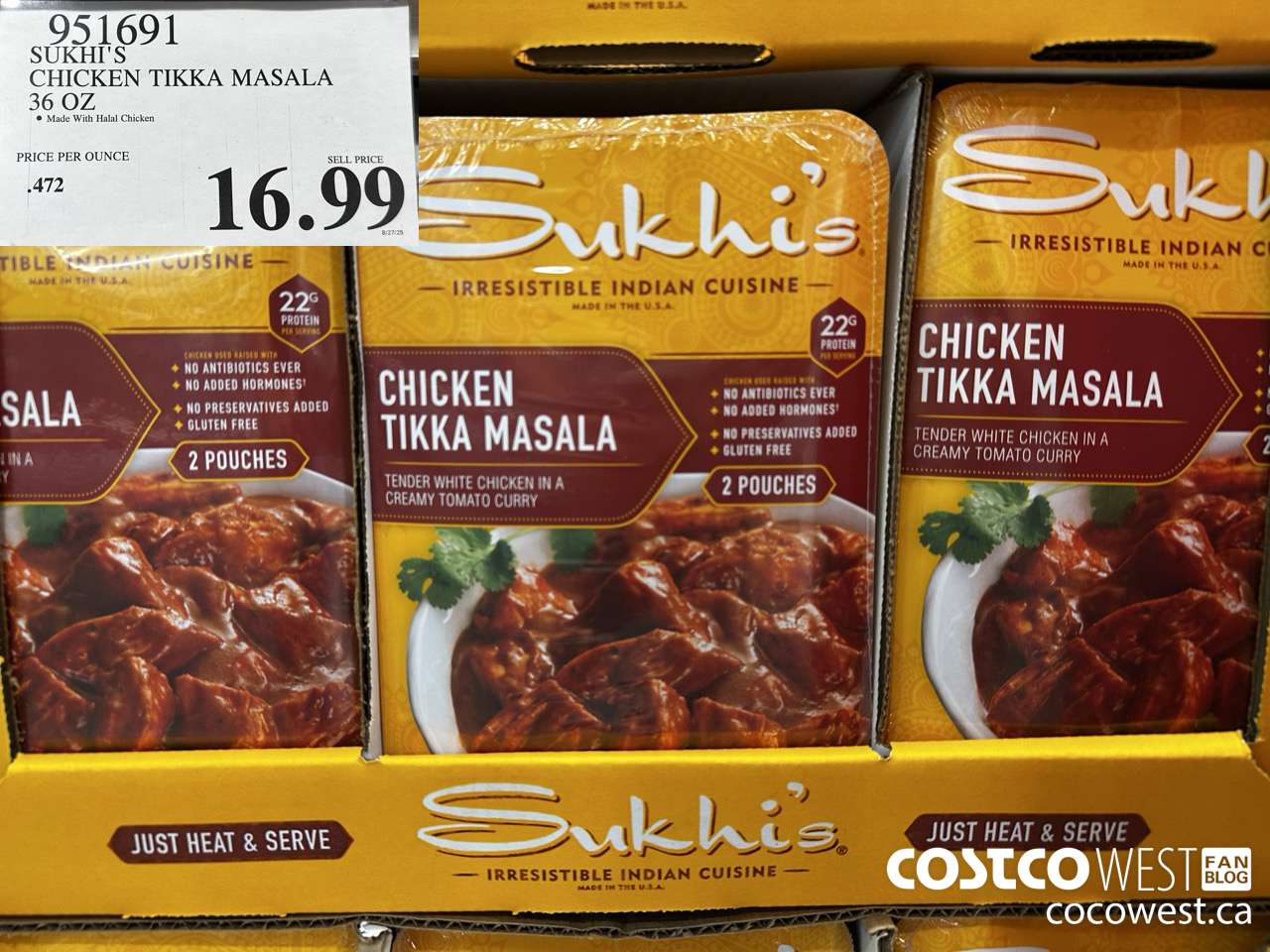 951691 SUKHI'S CHICKEN TIKKI MASALA 36 OZ $16.99