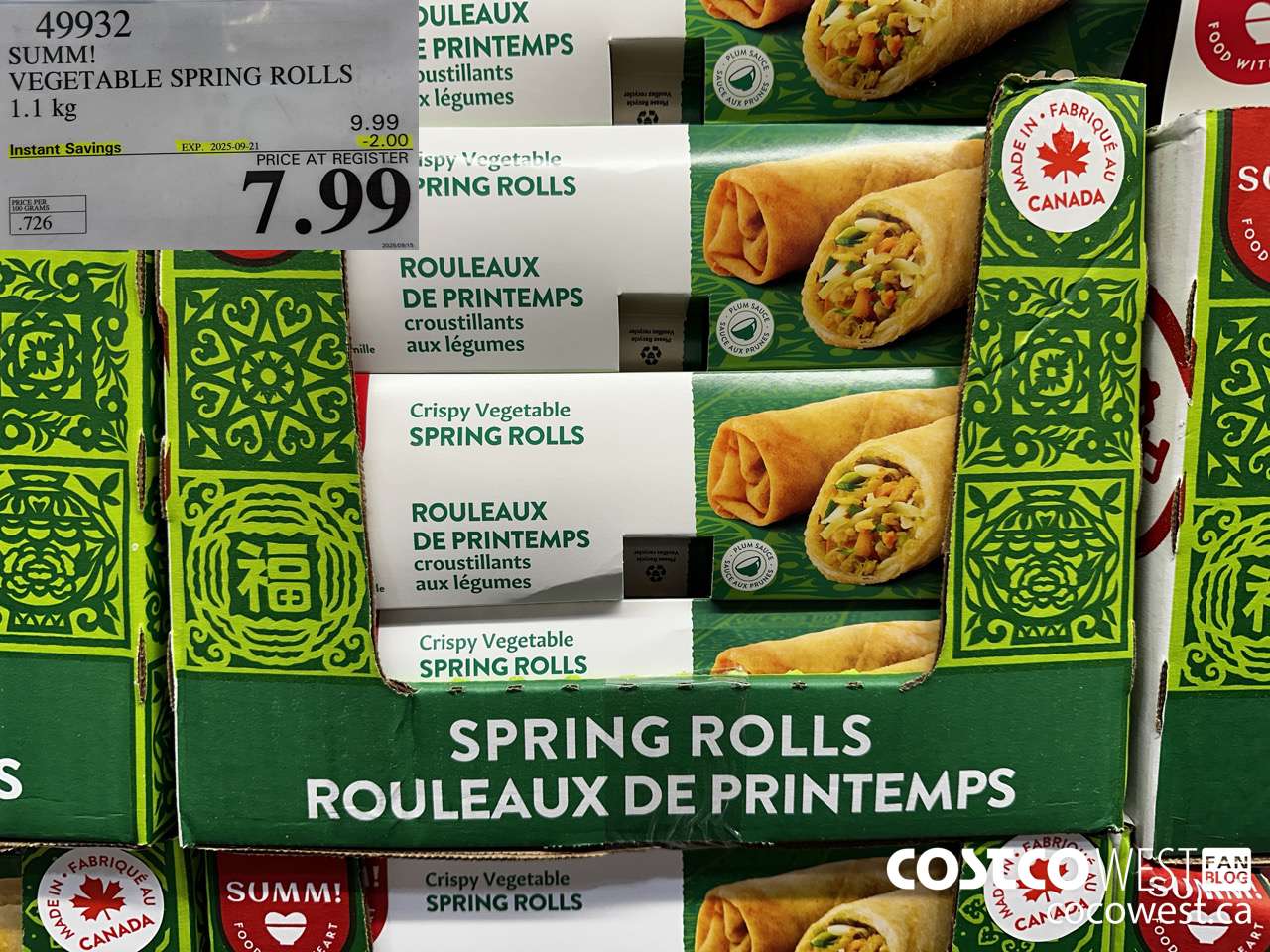49932 SUM-M! VEGETABLE SPRING ROLL 1 kg ($2.00 INSTANT SAVINGS EXPIRES ON 2025-09-21) $7.99