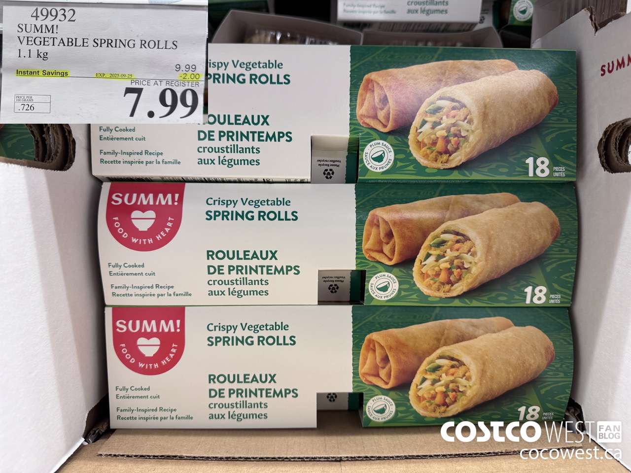 49932 SUM-M! VEGETABLE SPRING ROLL 1 kg ($2.00 INSTANT SAVINGS EXPIRES ON 2025-09-25) $7.99