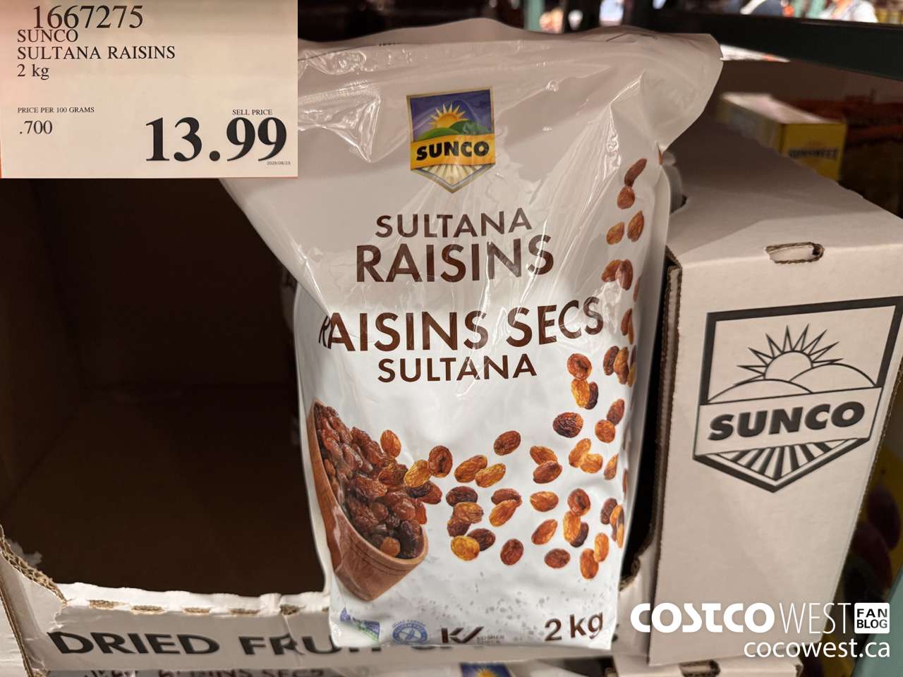 1667275 SUNCO SULTANA RAISINS 2 KG $13.99