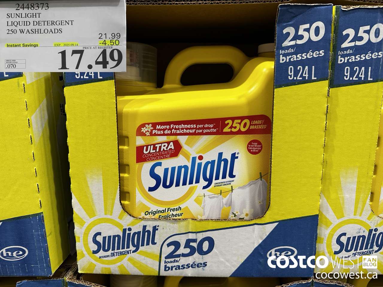 2448373 SUNLIGHT LIQUID DETERGENT 250 WASHLOADS ($4.50 INSTANT SAVINGS EXPIRES ON 2025-09-14) $17.49