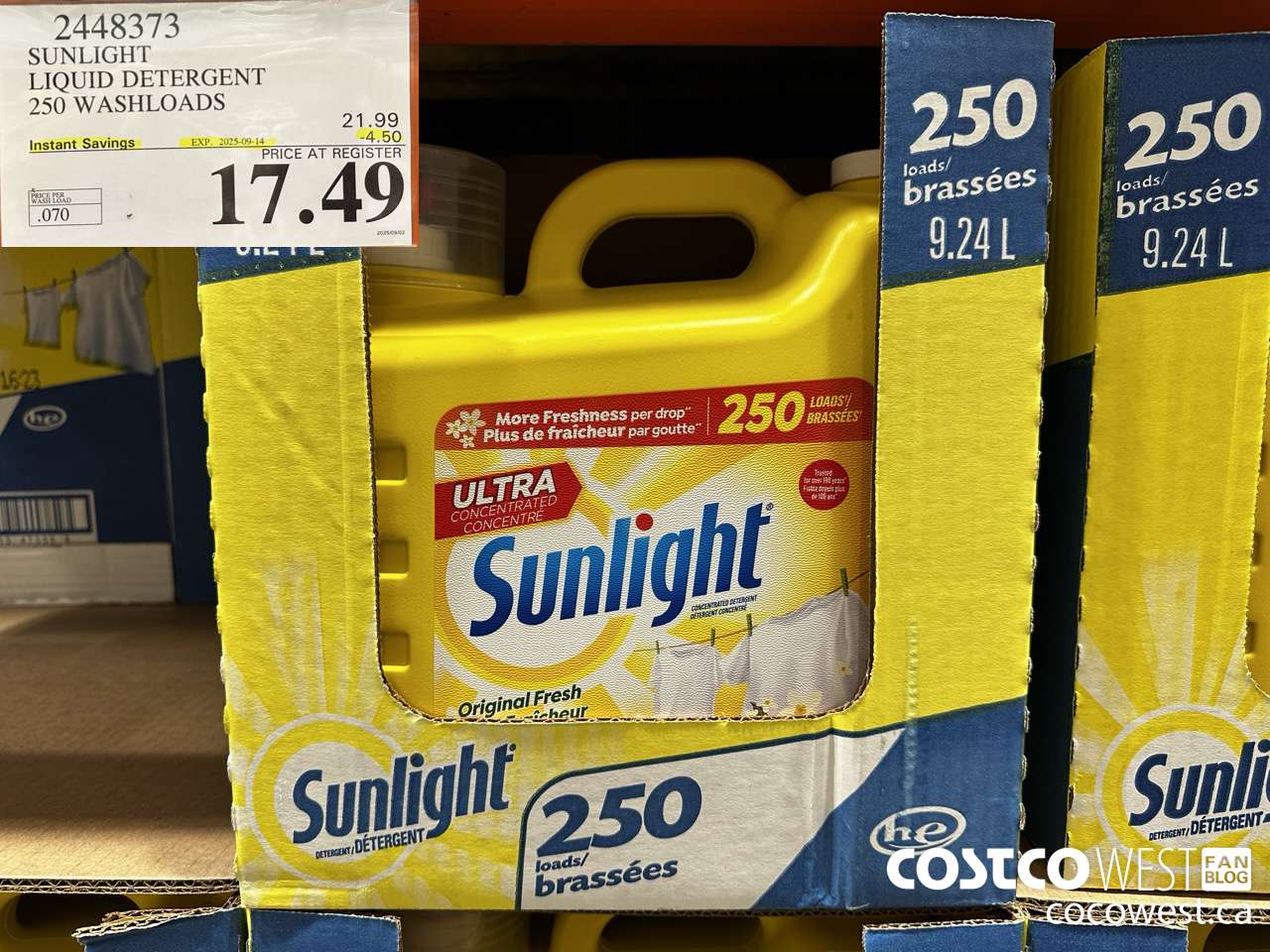 2448373 SUNLIGHT LIQUID DETERGENT 250 WASHLOADS ($4.50 INSTANT SAVINGS EXPIRES ON 2025-09-14) $17.49