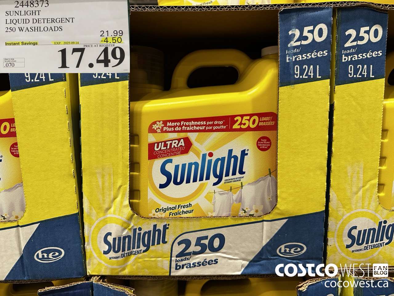 2448373 SUNLIGHT LIQUID DETERGENT 250 WASHLOADS ($4.50 INSTANT SAVINGS EXPIRES ON 2025-09-14) $17.49