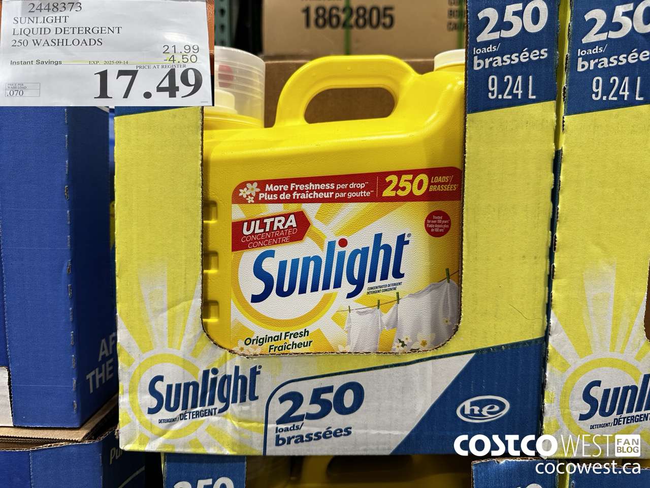 2448373 SUNLIGHT LIQUID DETERGENT 250 WASHLOADS ($4.50 INSTANT SAVINGS EXPIRES ON 2025-09-14) $17.49