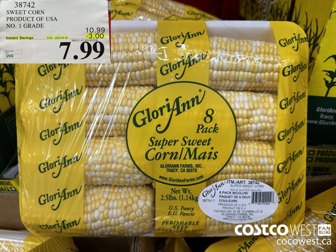 38742 SWEET CORN PRODUCT OF USA NO. 1 GRADE ($3.00 INSTANT SAVINGS EXPIRES ON 2025-09-28) $7.99