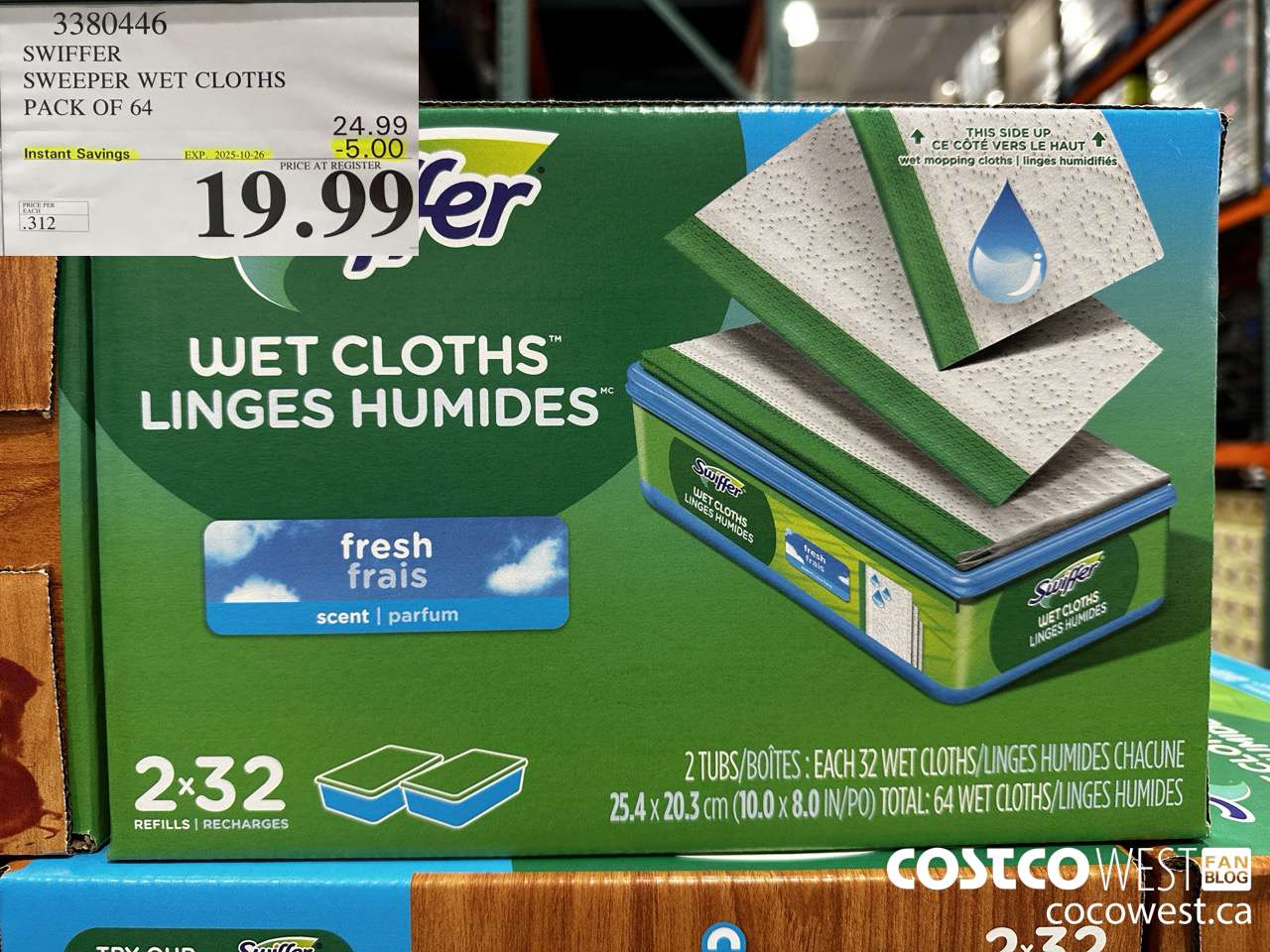 3380446 SWIFFER SWEEPER WET REFILLS PACK OF 64 ($5.00 INSTANT SAVINGS EXPIRES ON 2025-10-26) $19.99