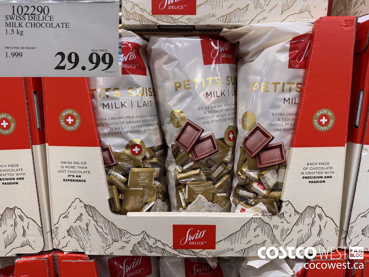 102290 SWISS DELICE MILK CHOCOLATES 1.5KG $29.99