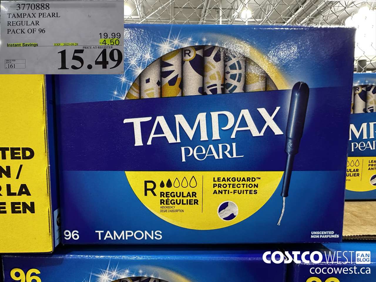 3770888 TAMPAX PEARL REGULAR PACK OF 95 ($4.50 INSTANT SAVINGS EXPIRES ON 2025-09-28) $15.49