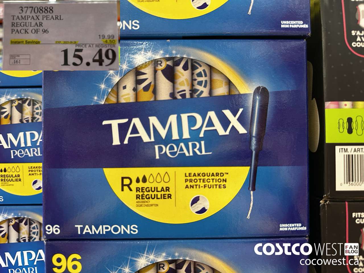 3770888 TAMPAX PEARL REGULAR PACK OF 95 ($4.50 INSTANT SAVINGS EXPIRES ON 2025-09-28) $15.49