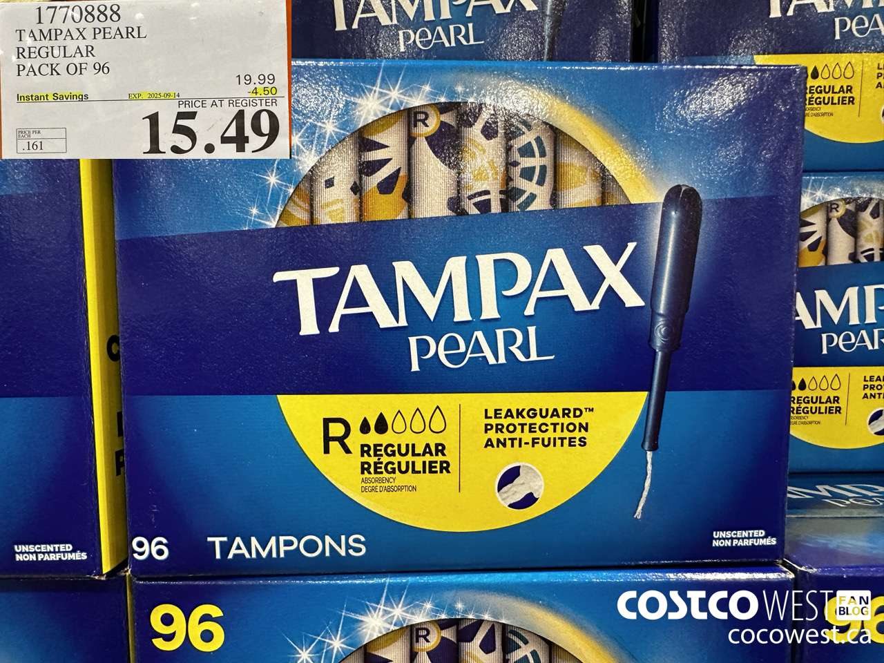 1770888 TAMPAX PEARL REGULAR PACK OF 96 ($4.50 INSTANT SAVINGS EXPIRES ON 2025-09-14) $15.49