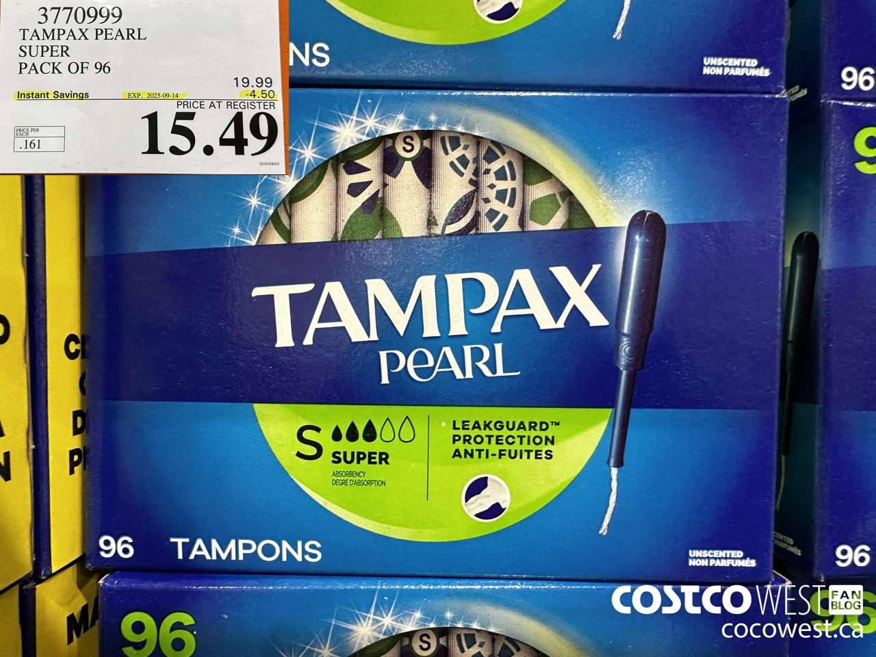 3770999 TAMPAX PEARL SUPER PACK OF 96 ($4.50 INSTANT SAVINGS EXPIRES ON 2025-09-14) $15.49