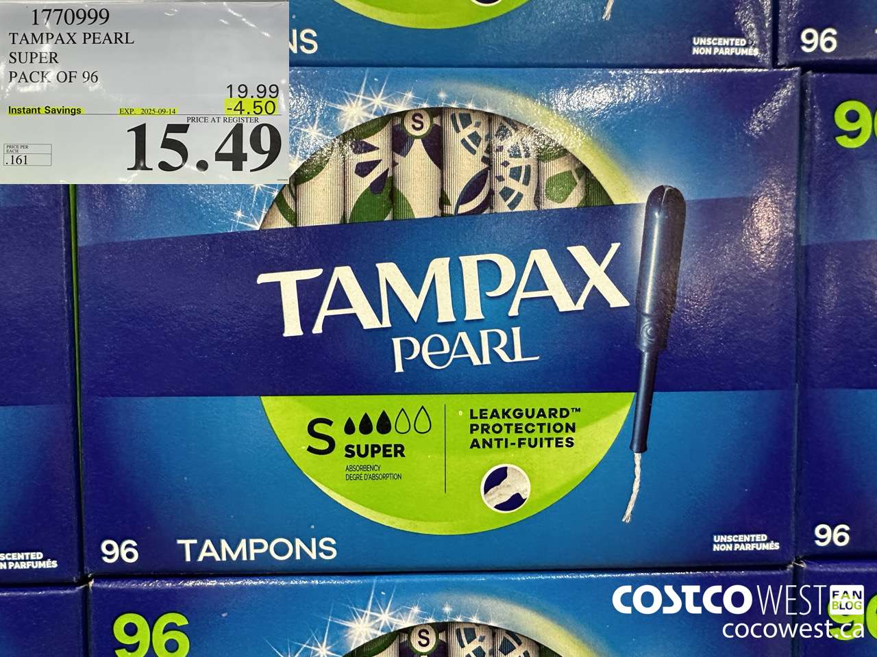 1770999 TAMPAX PEARL SUPER PACK OF 96 ($4.50 INSTANT SAVINGS EXPIRES ON 2025-09-14) $15.49