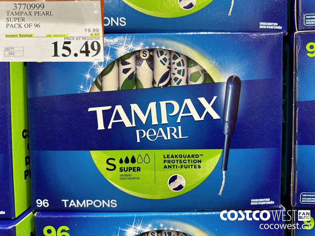 3770999 TAMPAX PEARL SUPER PACK OF 96 ($4.50 INSTANT SAVINGS EXPIRES ON 2025-09-14) $15.49