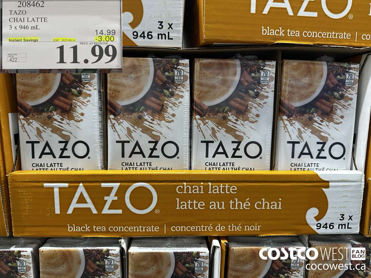 208462 TAZO CHAI LATTE 3 x 946 mL ($3.00 INSTANT SAVINGS EXPIRES ON 2025-09-14) $11.99