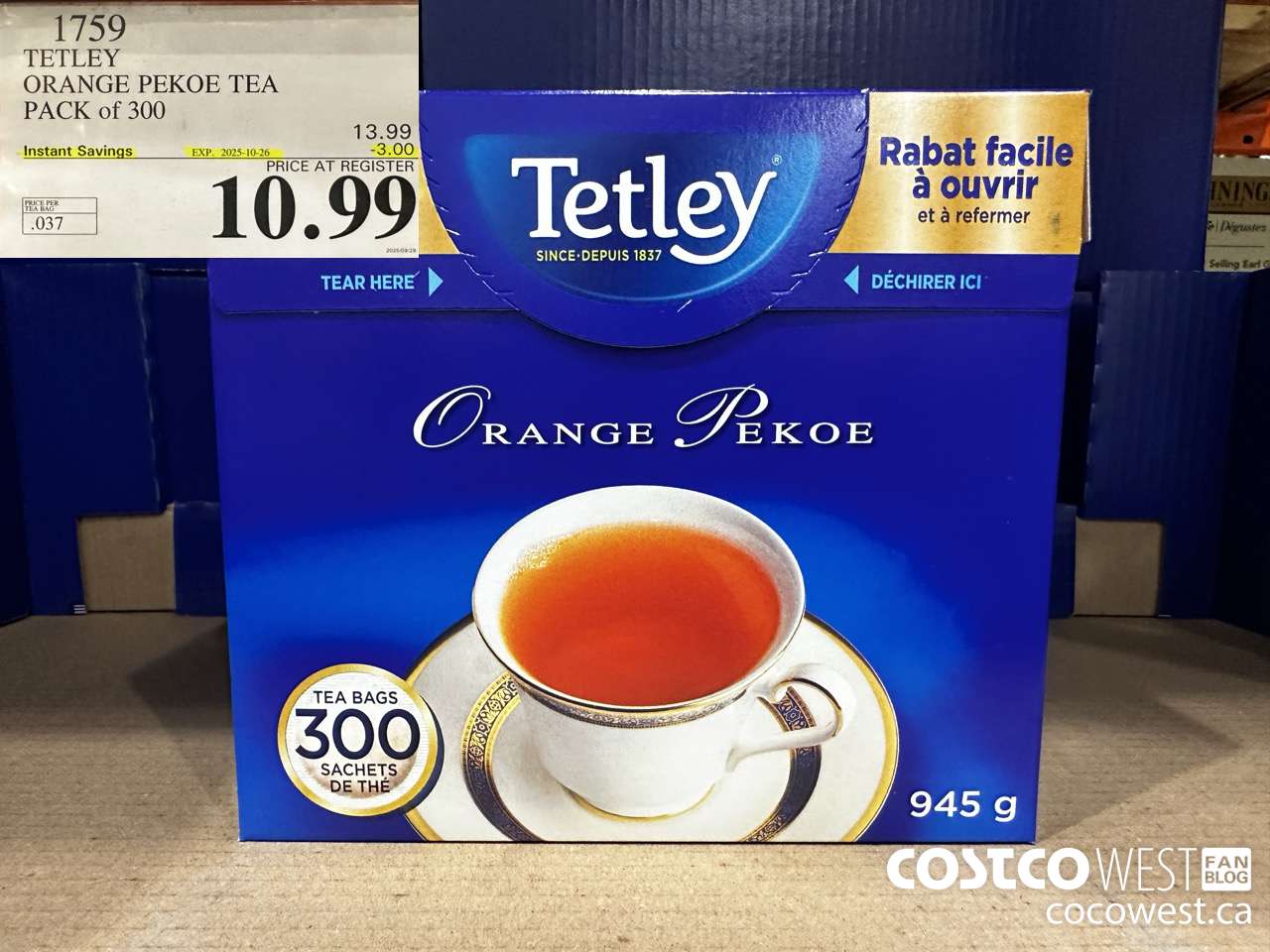 1759 TETLEY ORANGE PEKEO TEA PACK OF 300 ($3.00 INSTANT SAVINGS EXPIRES ON 2025-10-26) $10.99