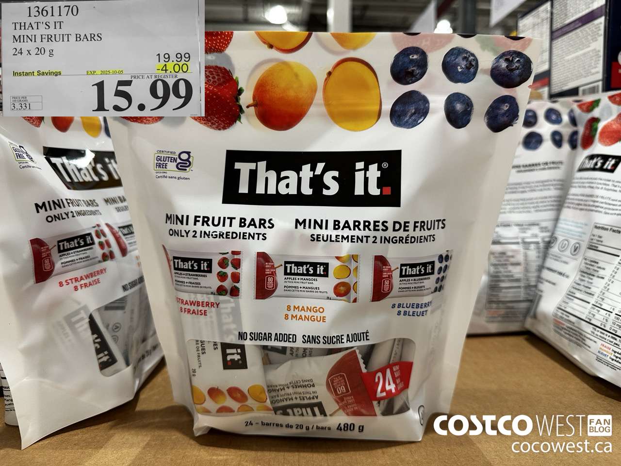 1361170 THAT'S IT MINI FRUIT BARS 24 x 20 g ($4.00 INSTANT SAVINGS EXPIRES ON 2025-10-05) $15.99