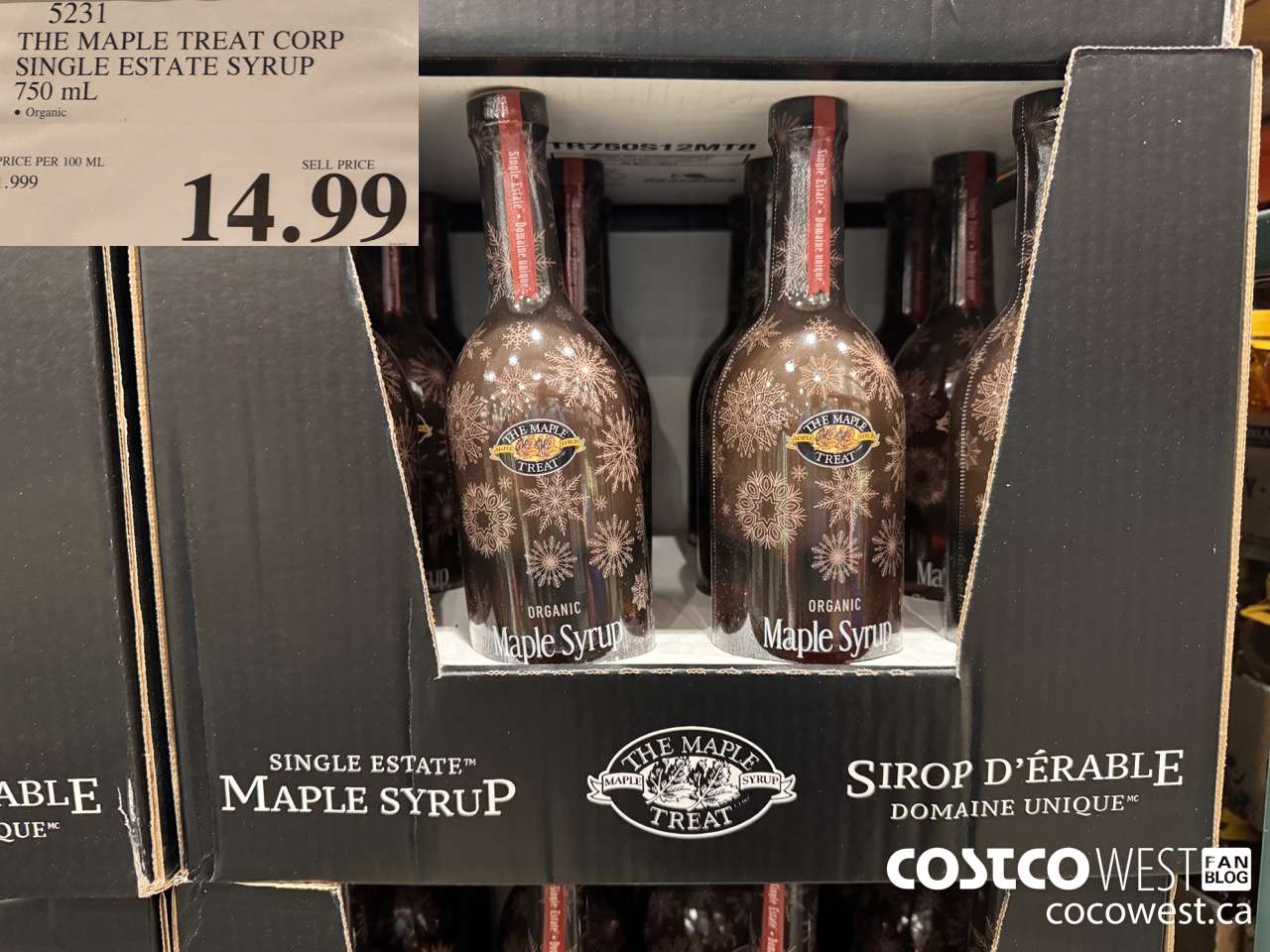 5231 THE MAPLE TREAT CORP ORGANIC SINGLE ESTATE SYRUP 750ML $14.99