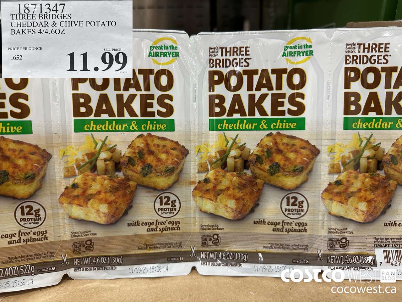 1871347 THREE BRIDGES CHEDDAR & CHIVE POTATO BAKES 4/4.6 OZ $11.99