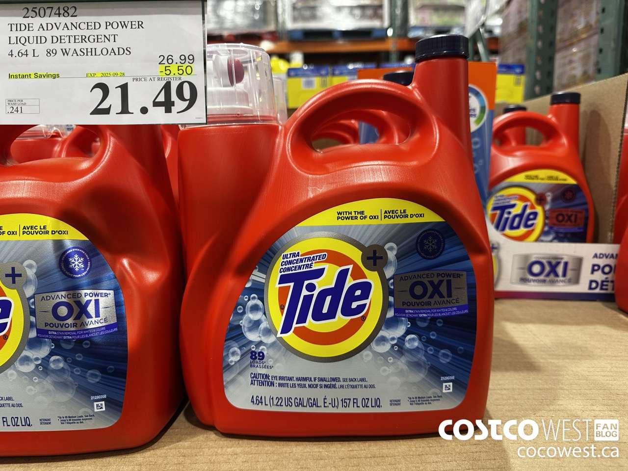 2507482 TIDE ADVANCED POWER LIQUID DETERGENT 4.64 L 89 WASHLOADS ($5.50 INSTANT SAVINGS EXPIRES ON 2025-09-28) $21.49