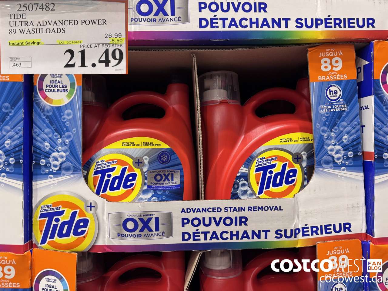 2507482 TIDE ADVANCED POWER LIQUID DETERGENT 4.64 L 89 WASHLOADS ($5.50 INSTANT SAVINGS EXPIRES ON 2025-09-28) $21.49
