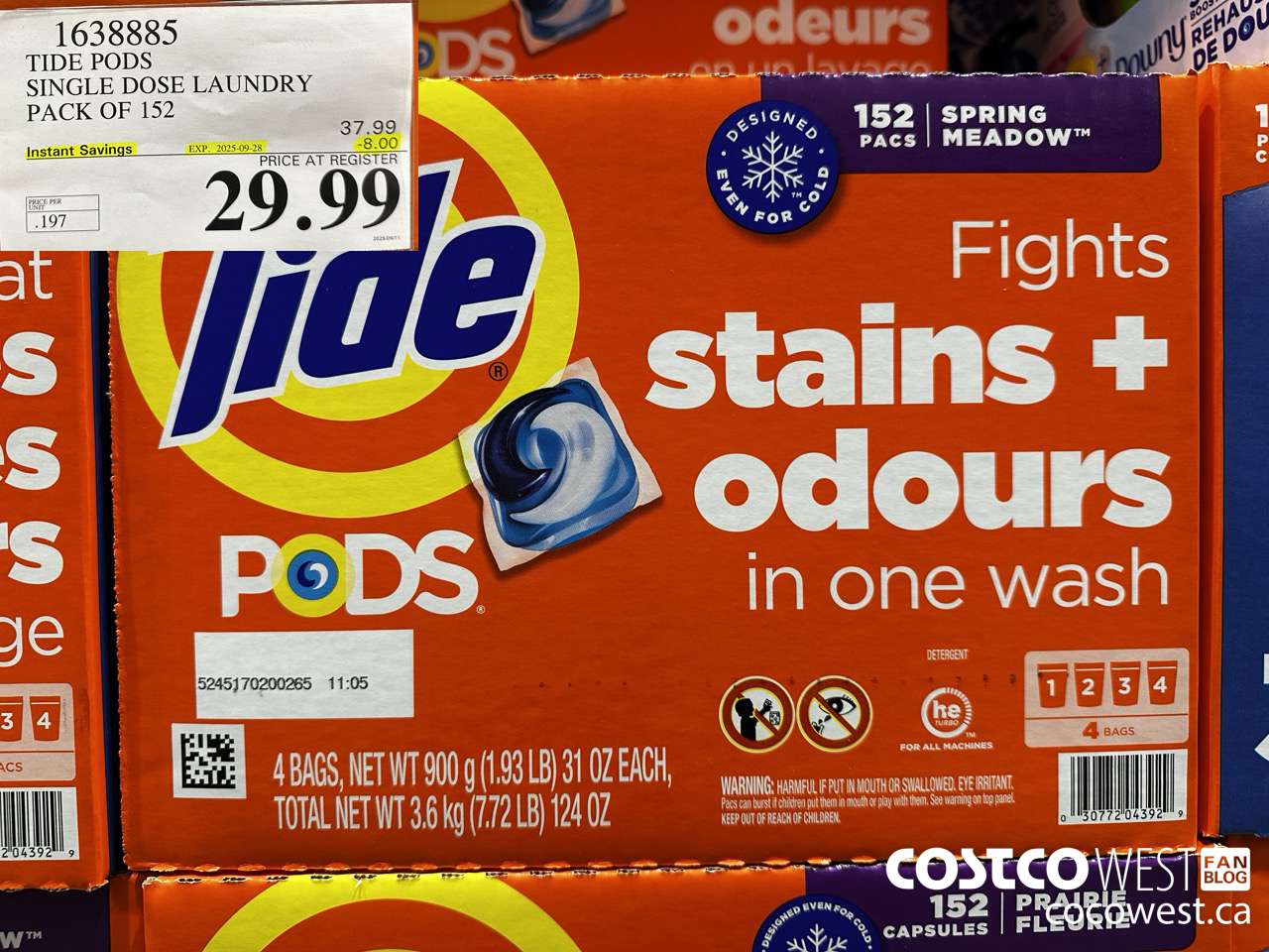 1638885 TIDE PODS SINGLE DOSE LAUNDRY 152 PACS ($8.00 INSTANT SAVINGS EXPIRES ON 2025-09-28) $29.99