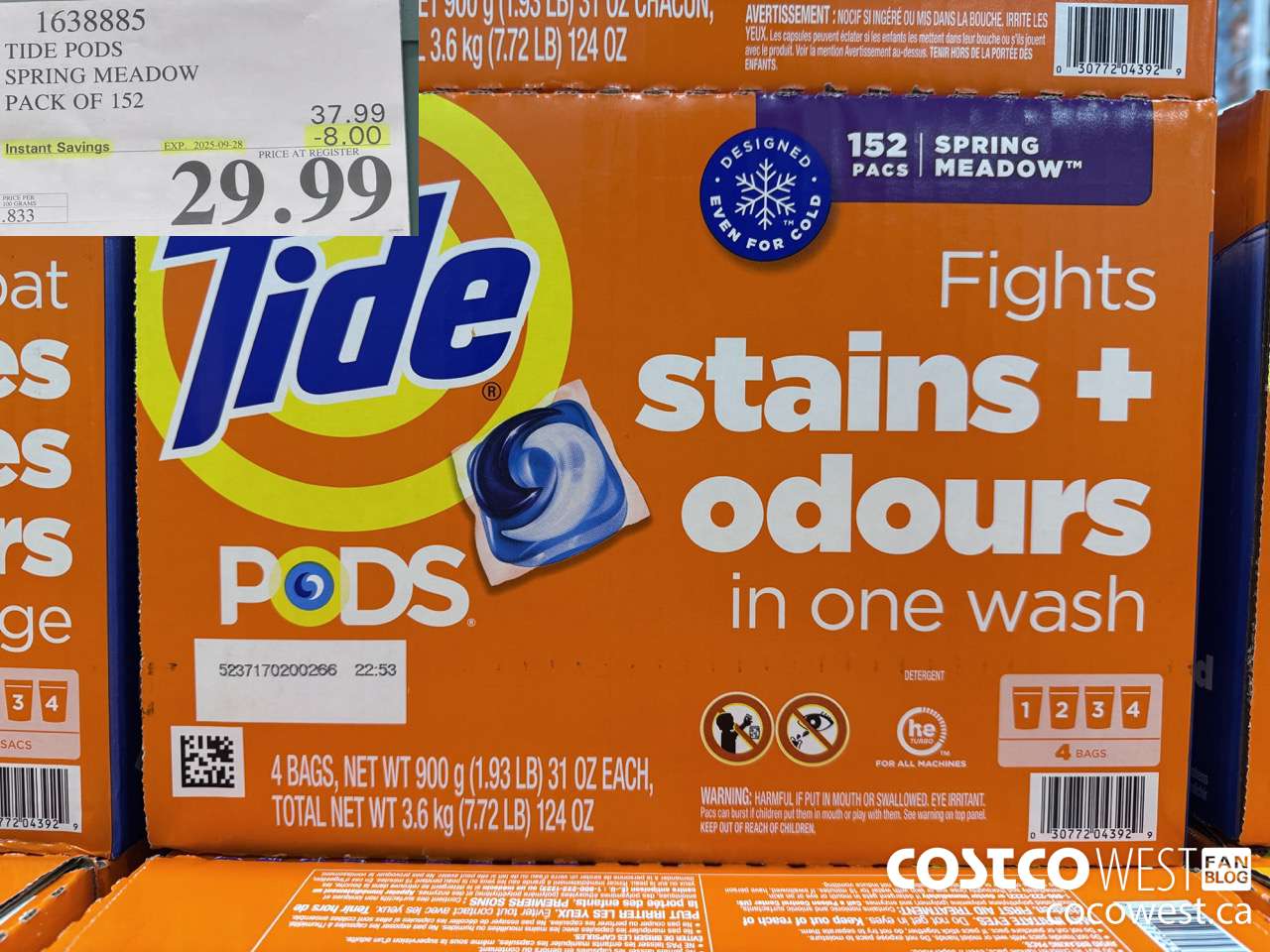 1638885 TIDE PODS SINGLE DOSE LAUNDRY 152 PACS ($8.00 INSTANT SAVINGS EXPIRES ON 2025-09-28) $29.99