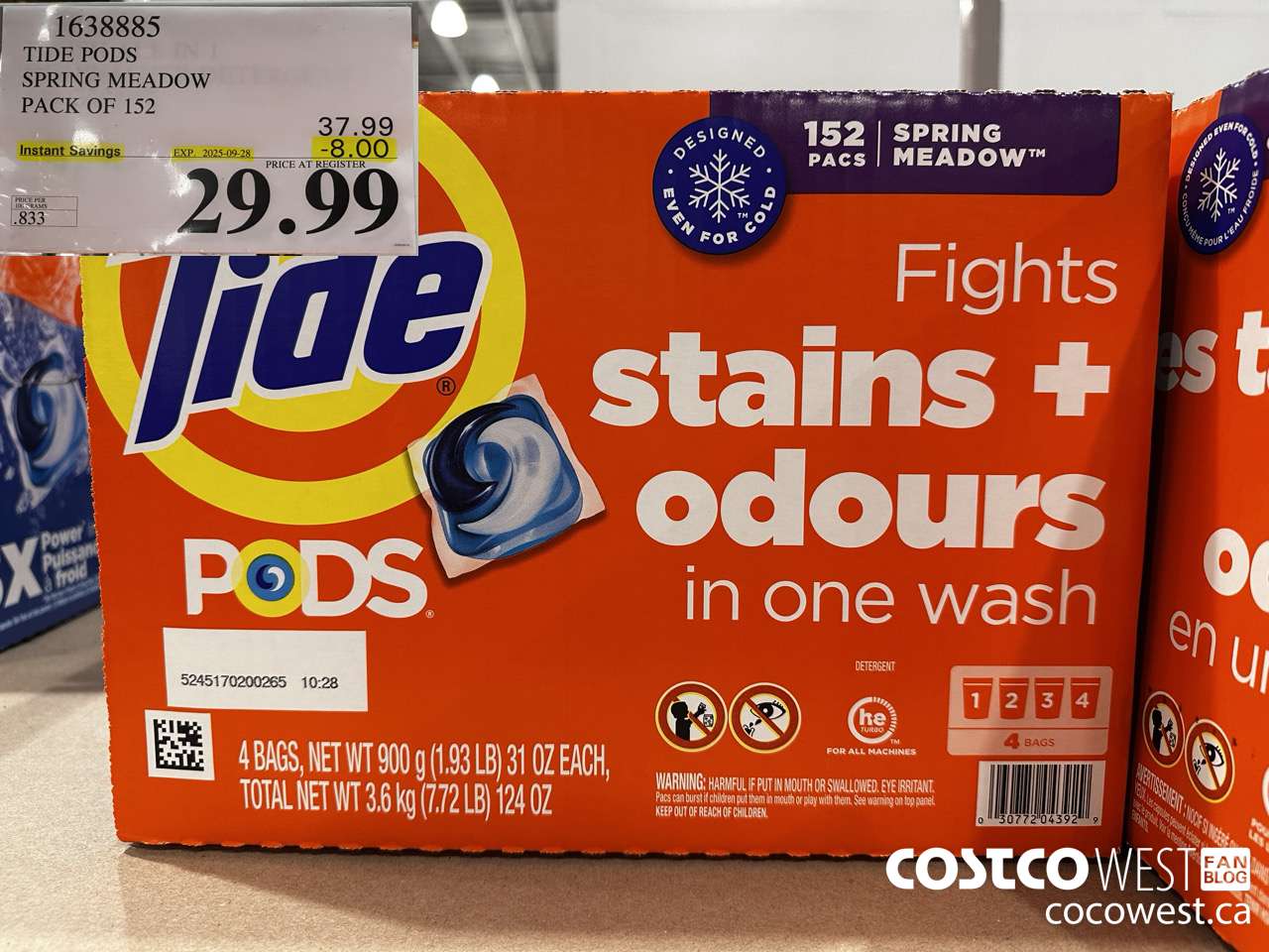 1638885 TIDE PODS SINGLE DOSE LAUNDRY 152 PACS ($8.00 INSTANT SAVINGS EXPIRES ON 2025-09-28) $29.99
