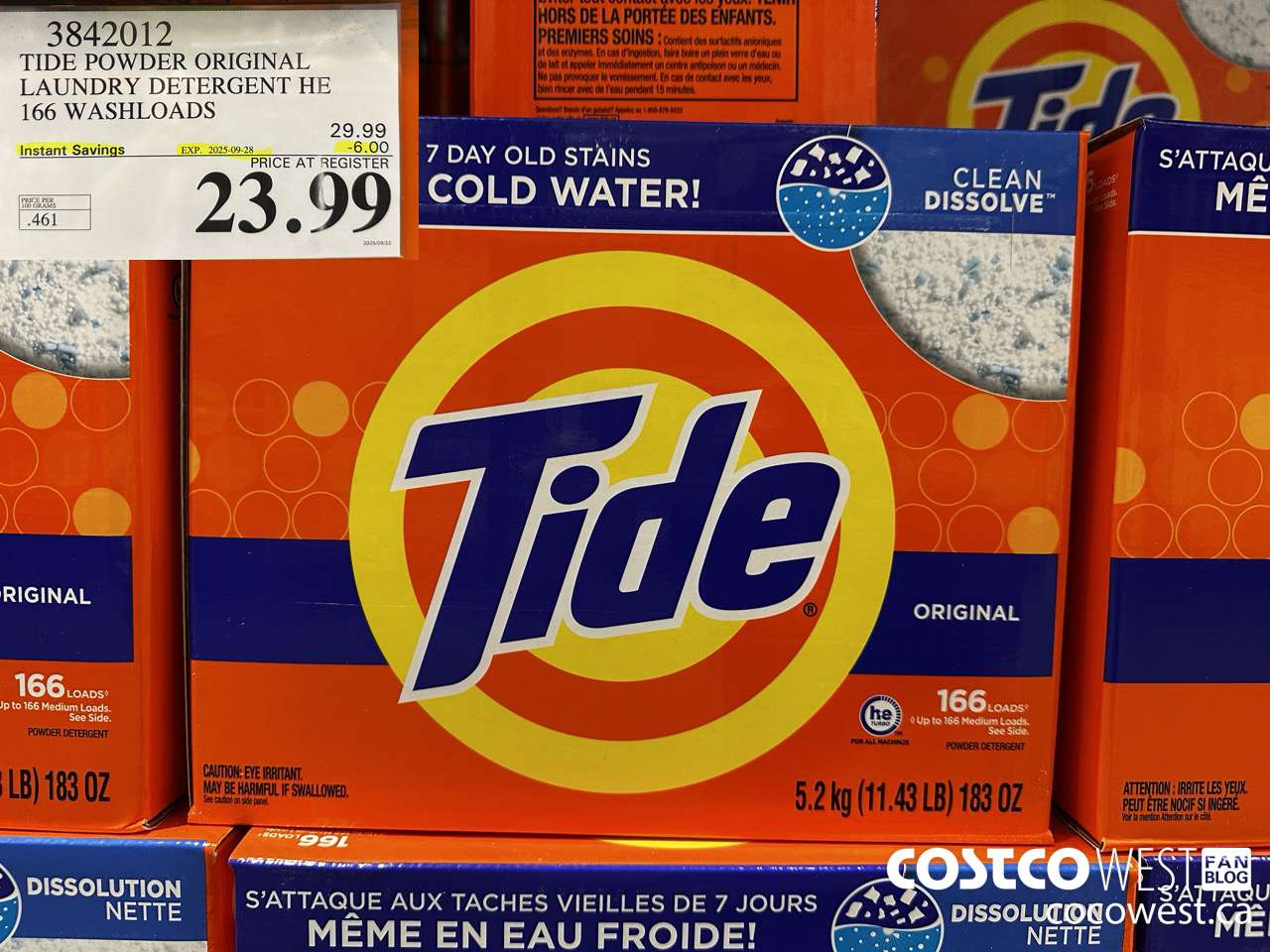 3842012 TIDE POWDER ORIGINAL LAUNDRY DETERGENT HE 5.2KG 166 WASHLOADS ($6.00 INSTANT SAVINGS EXPIRES ON 2025-09-28) $23.99
