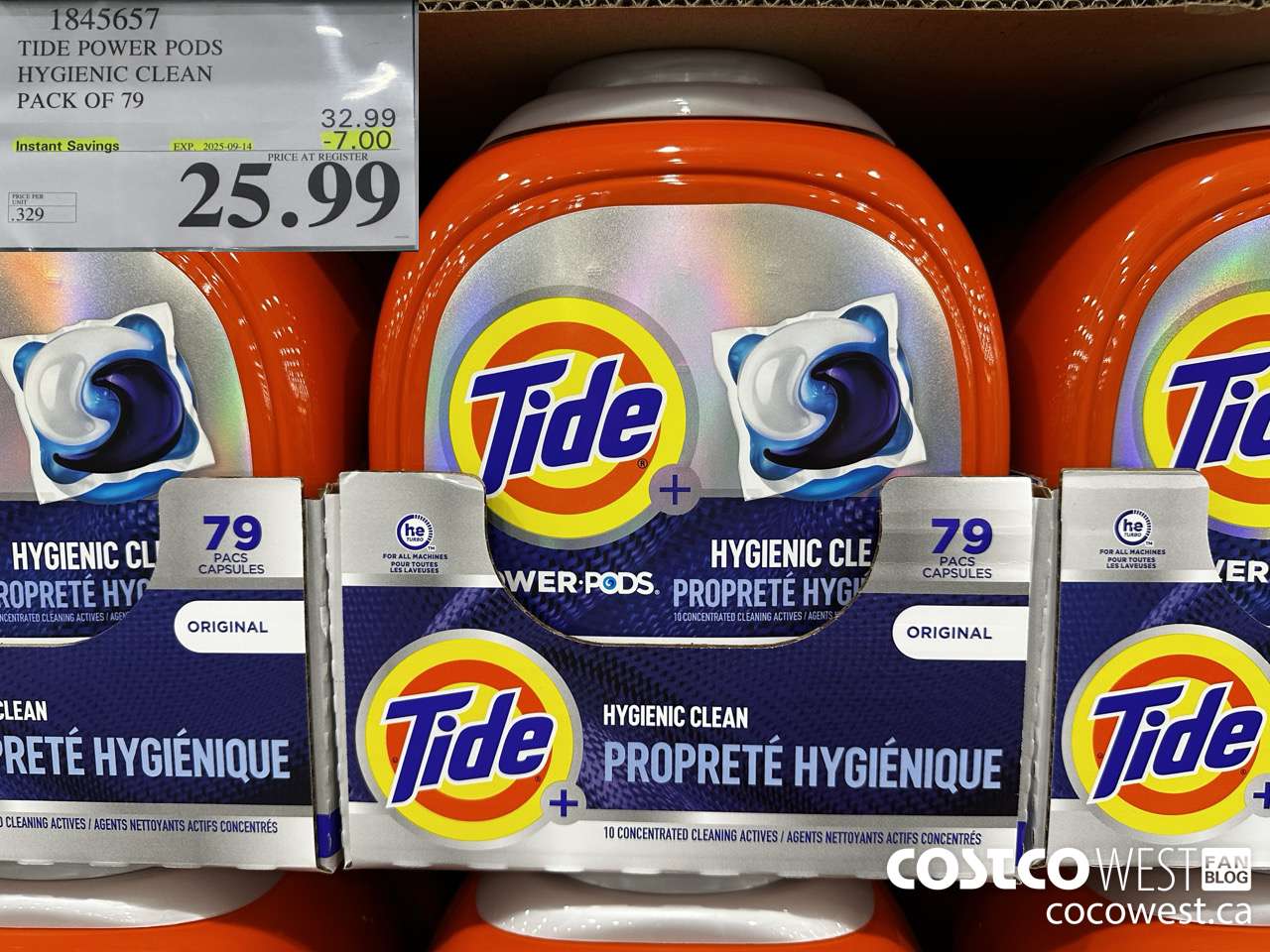 1845657 TIDE POWER PODS HYGIENIC CLEAN PACK OF 79 ($7.00 INSTANT SAVINGS EXPIRES ON 2025-09-14) $25.99