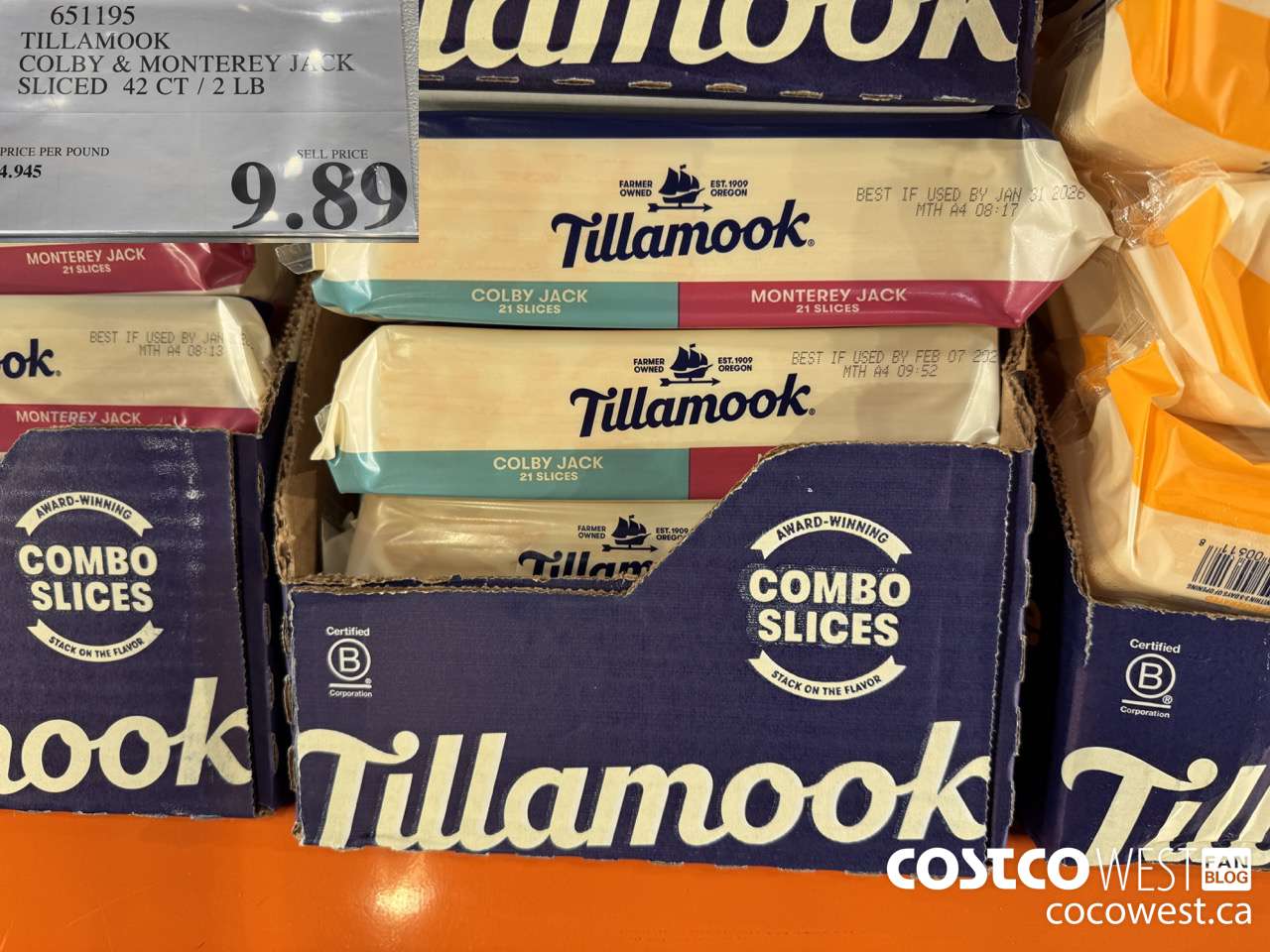 651195 TILLAMOOK COLBY & MONTEREY JACK SLICED 42 CT / 2 LB $9.89
