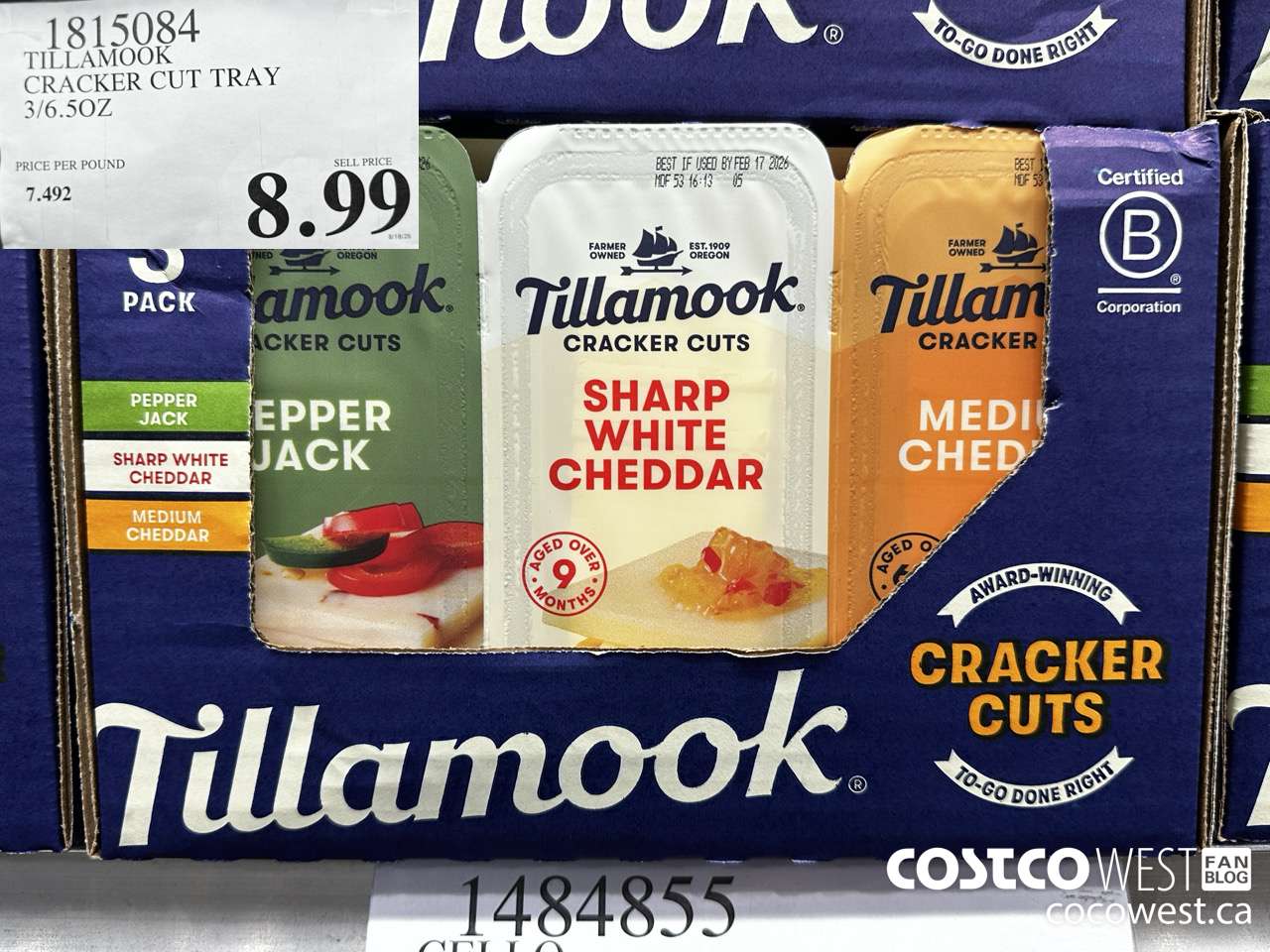 1815084 TILLAMOOK CRACKER CUT TRAY 3/6.5OZ $8.99