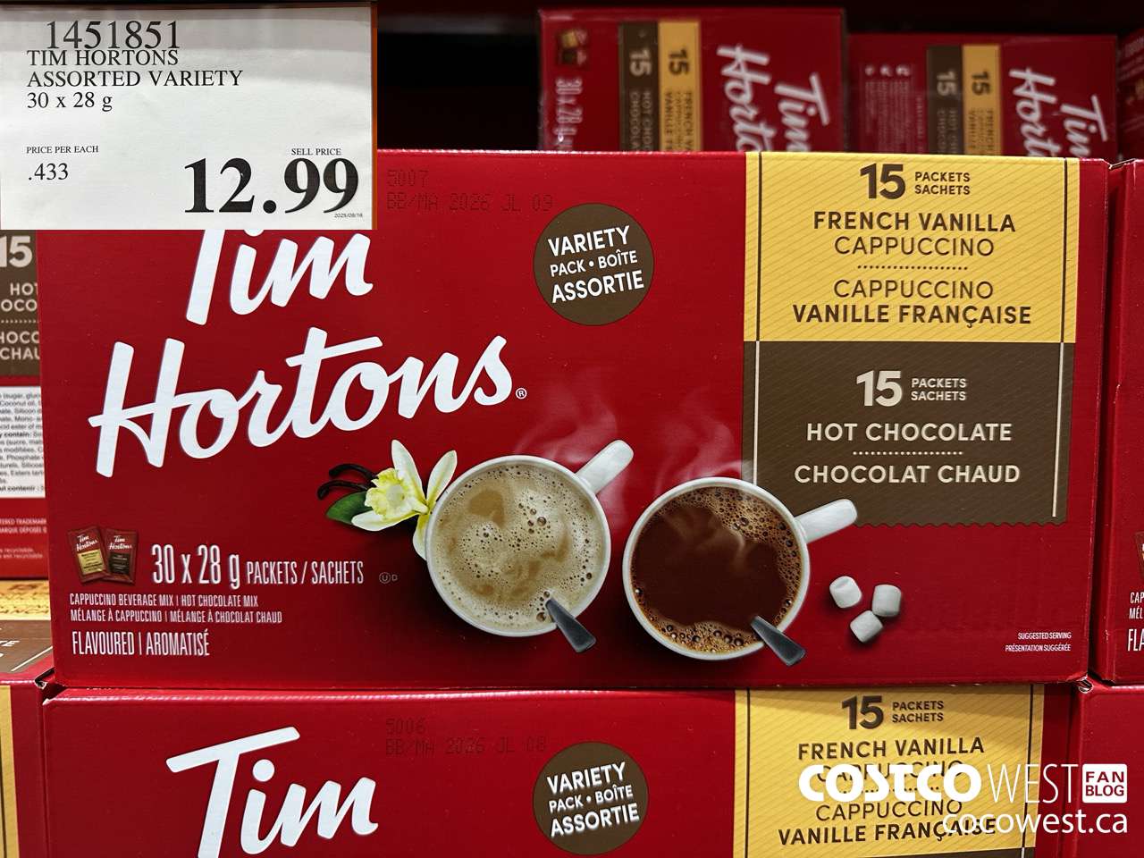 1451851 TIM HORTONS ASSORTED VARIETY 30 X 28 G $12.99