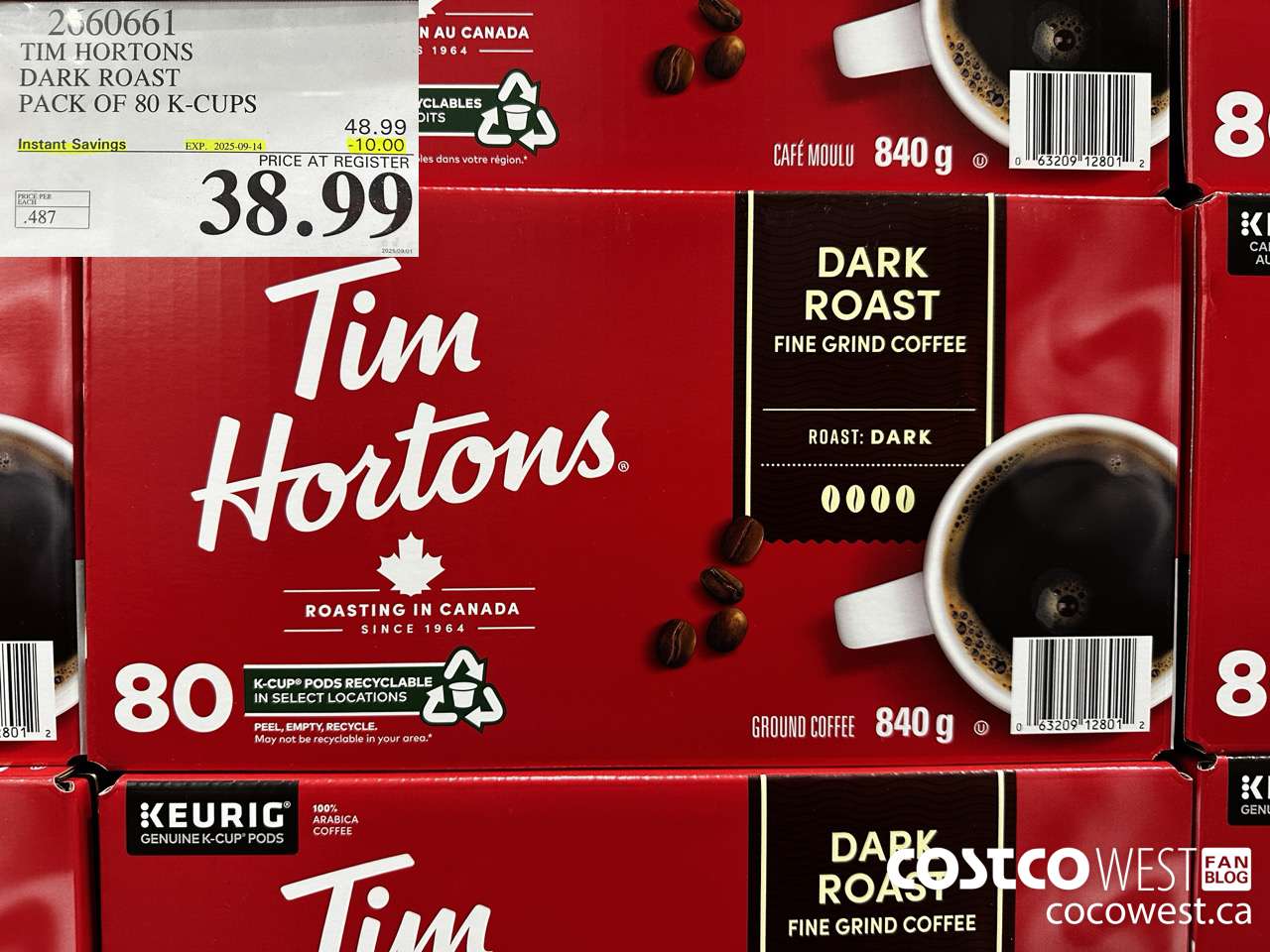 2660661 TIM HORTONS DARK K-CUPS 80 COUNT ($10.00 INSTANT SAVINGS EXPIRES ON 2025-09-14) $38.99