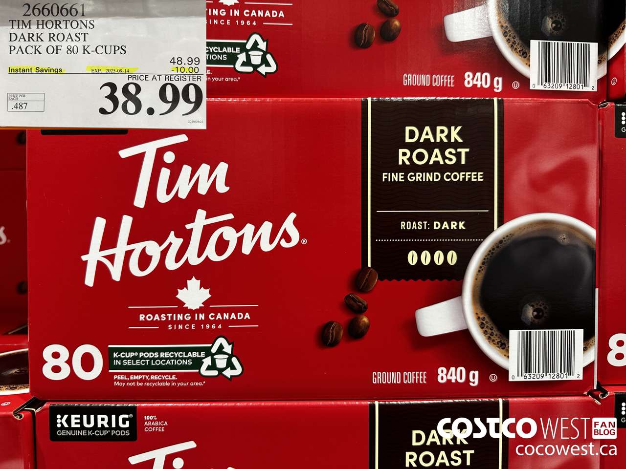 2660661 TIM HORTONS DARK K-CUPS 80 COUNT ($10.00 INSTANT SAVINGS EXPIRES ON 2025-09-14) $38.99