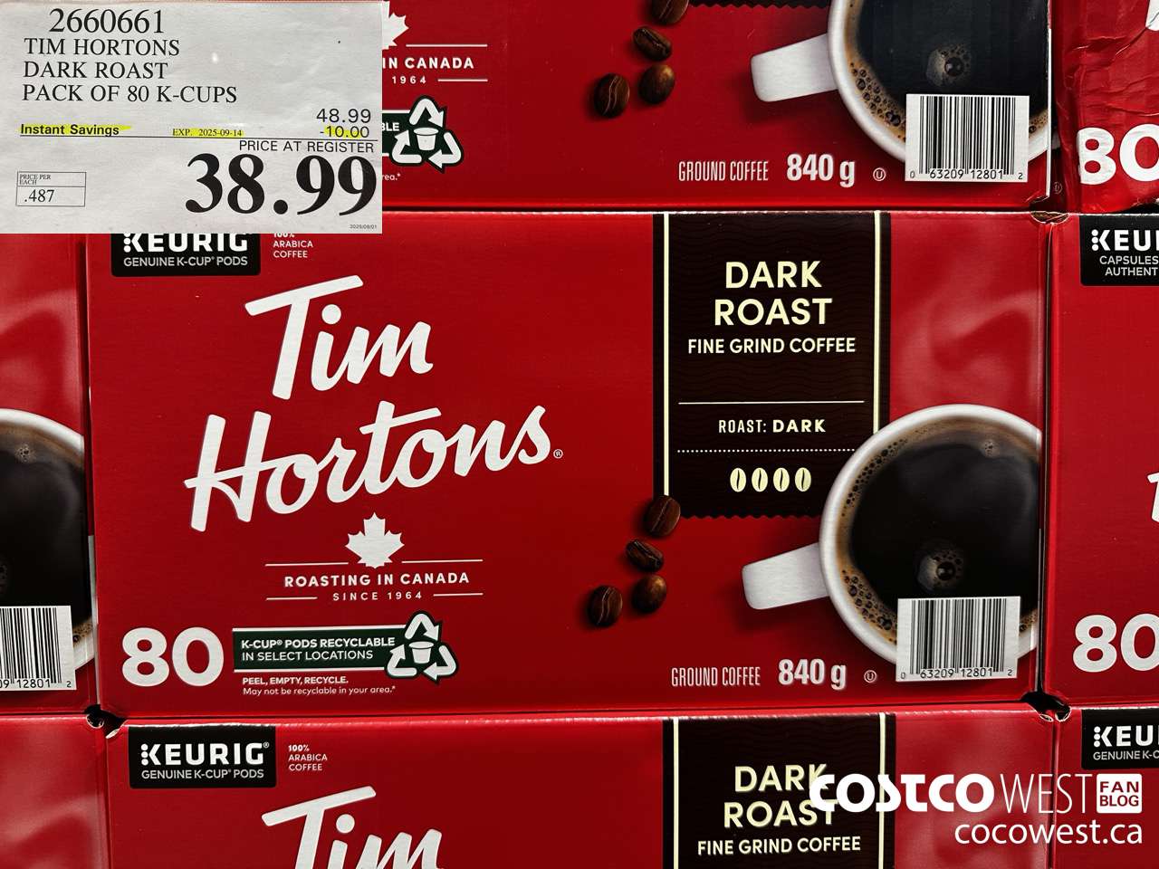 2660661 TIM HORTONS DARK K-CUPS 80 COUNT ($10.00 INSTANT SAVINGS EXPIRES ON 2025-09-14) $38.99