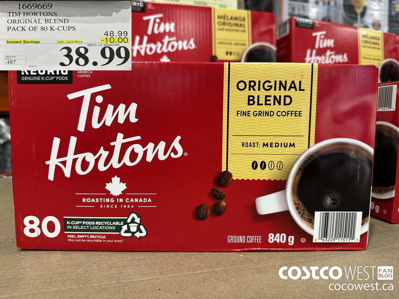 1669669 TIM HORTONS ORIGINAL BLEND K-CUPS 80 COUNT ($10.00 INSTANT SAVINGS EXPIRES ON 2025-09-14) $38.99