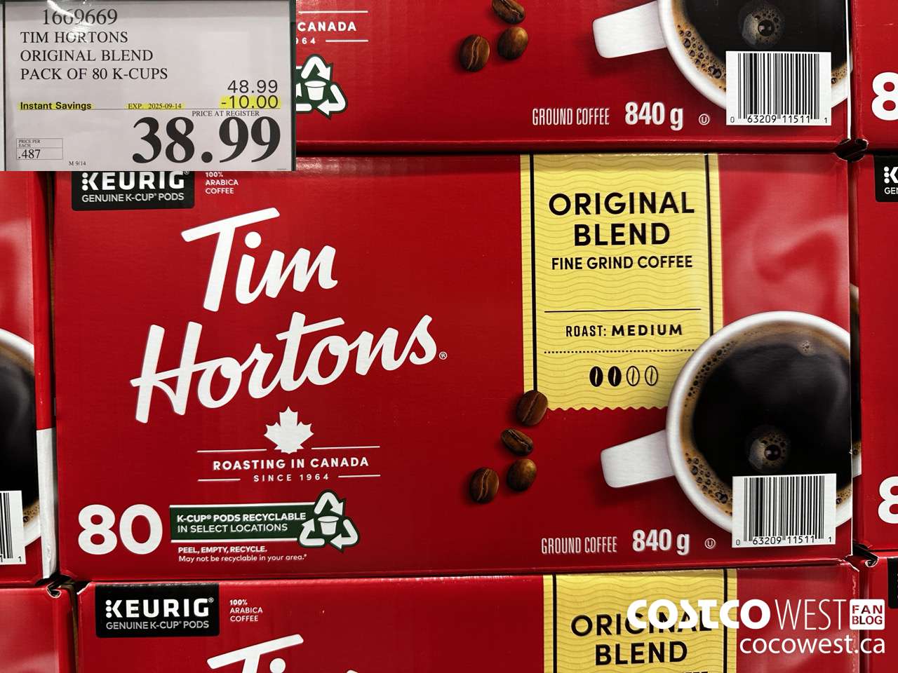 1669669 TIM HORTONS ORIGINAL BLEND K-CUPS 80 COUNT ($10.00 INSTANT SAVINGS EXPIRES ON 2025-09-14) $38.99
