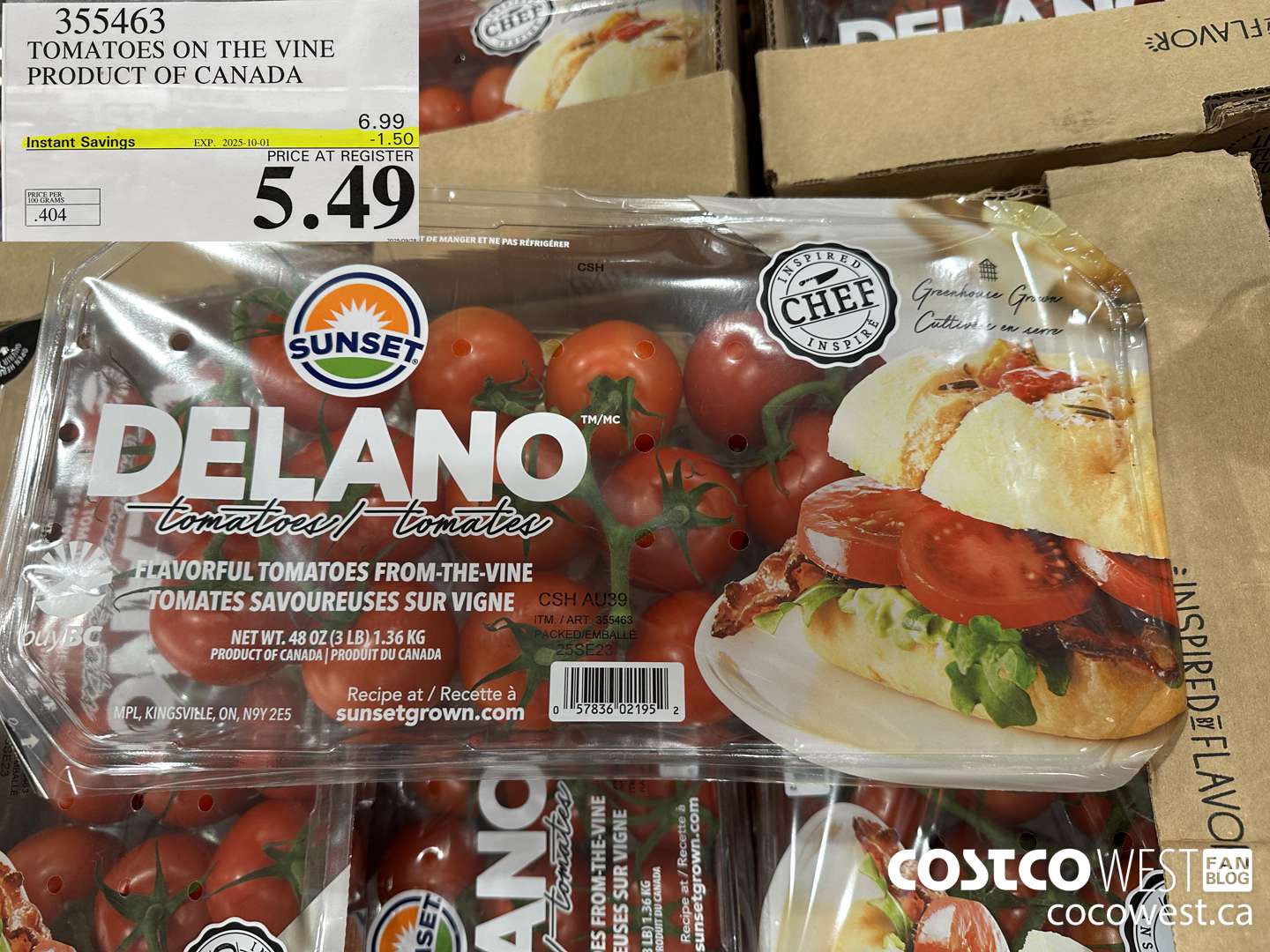 355463 TOMATOES ON THE VINE PRODUCT OF CANADA ($1.50 INSTANT SAVINGS EXPIRES ON 2025-10-01) $5.49